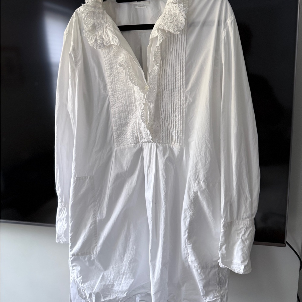 Isabel Marant Etolie White Lace-Trimmed shirt/tynic Dress
